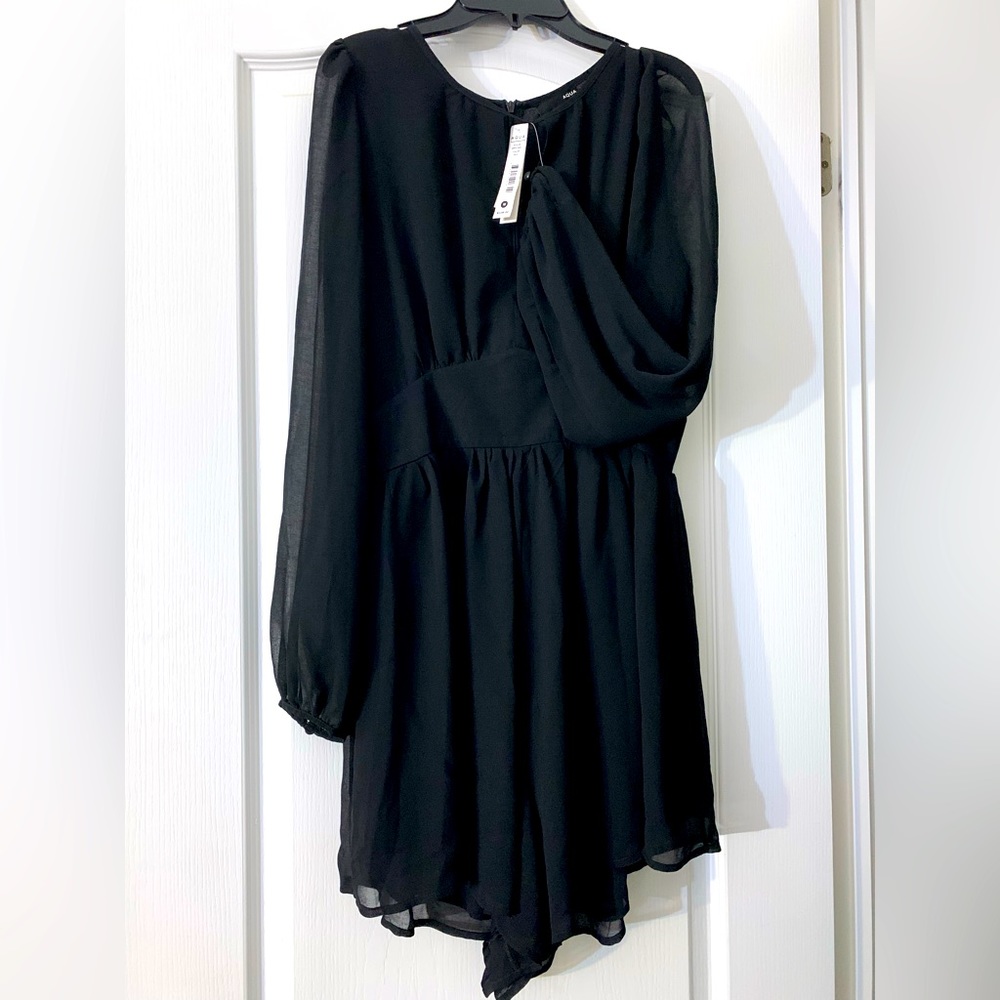 Black romper, sheer long sleeves